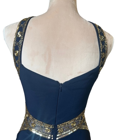 Betsy Adams Navy Gold Grecian Gown - Picture 9 of 16